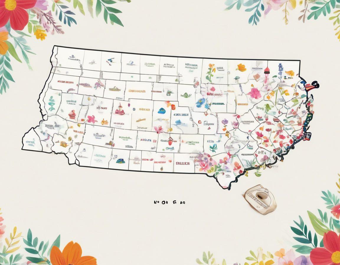 A vibrant and engaging map of North Carolina, highlighting key court session locations with colorful pins. Include a calendar overlay displaying important dates in a cheerful font, alongside symbols of justice like scales and gavel. The overall atmosphere should evoke excitement and clarity, showcasing a pathway with bright flowers and sun shining down. Vector art. Vibrant colors. White background.